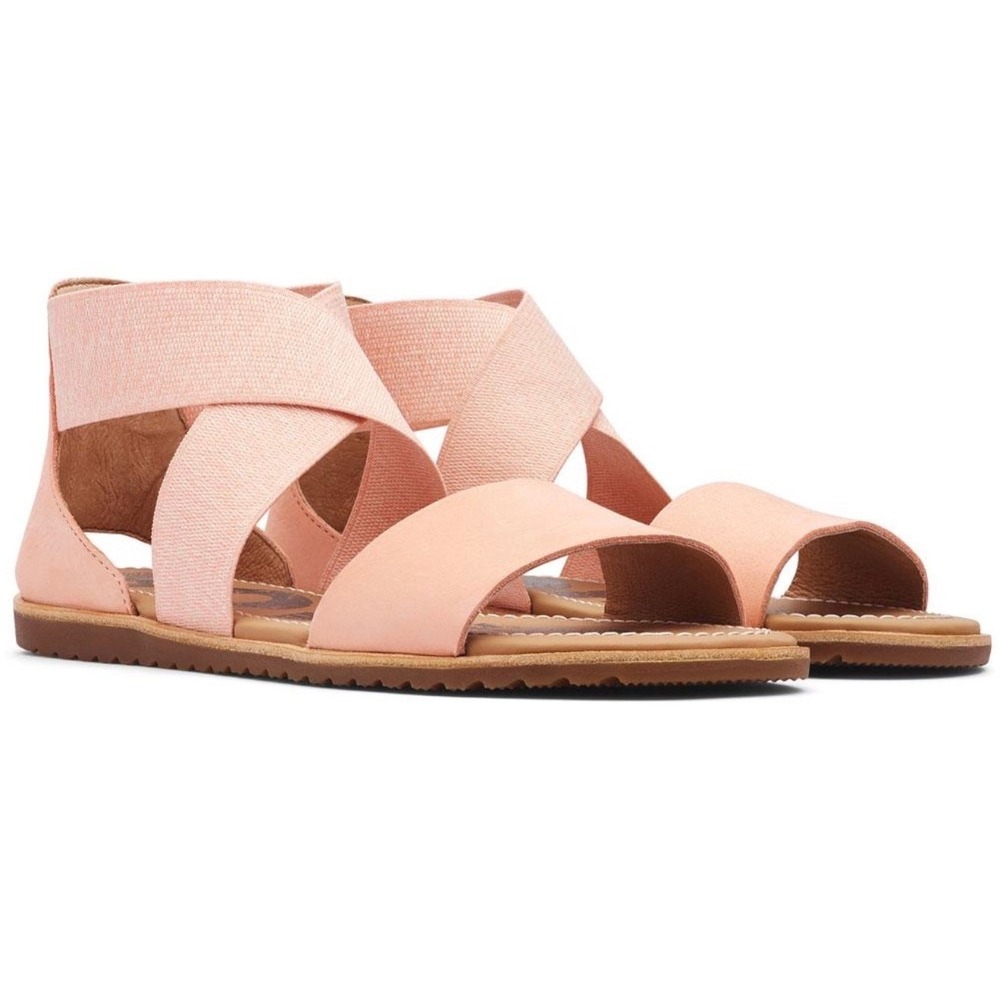 Sorel Ella Sandal Women 9.5 Pink Leather Elastic‎ Ankle Strap Open Toe Boho